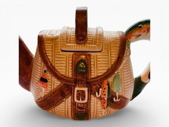 Fishing Basket Ceramic TeaPot, Tackle Bag 9.5in