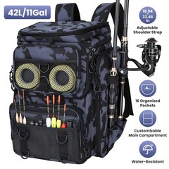 Fishing Backpack Large Capacity Fishing Tackle Storage Bag w/ Rod Holders