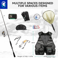 Men’s Fishing Vest Adjustable Multi-Pocket w/ Rod Holder Breathable Mesh