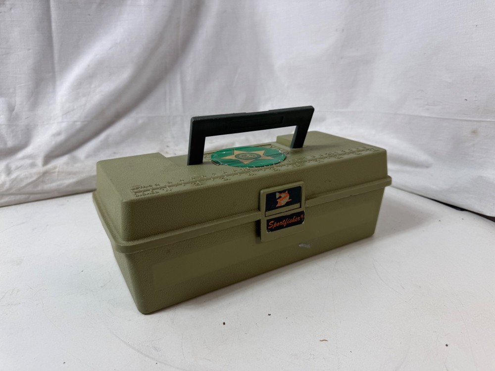 Vintage Sportfisher Olive Green Plastic Fishing Tackle Box Tray 11”