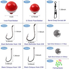 Fishing Tackle Kit, 160pcs Basic Bobbers and Hooks Assortment 2/0, Silver