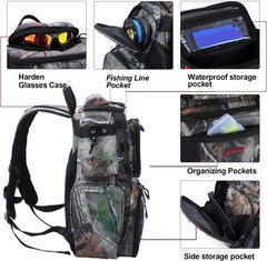 Fishing Tackle Backpack 10.6X7X1.65 Inches Waterproof Nylon Storage Compartments
