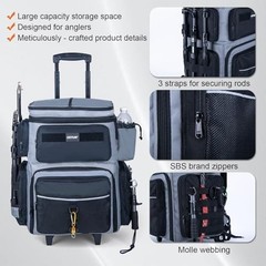 Goture 66L Rolling Fishing Tackle Bag with Cooler, Wheels, Rod Holders