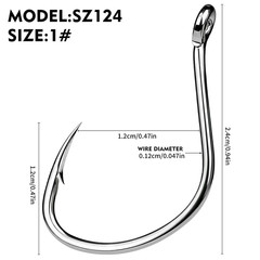 Fishing Hook SZ124 Single Carbon Steel with Silvery Finish for Long Term Use