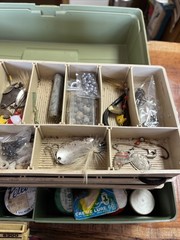 Vintage Plano Tackle Box W/Assorted Fishing Supplies Inside *Some New Supplies!