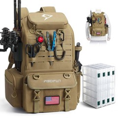 52L Fishing Tackle Backpack with Rod Holders & 4 Tackle Boxes, Large Tackle Bag