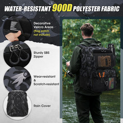 45L Fishing Backpack with Rod Holders & Rain Cover Large 900D