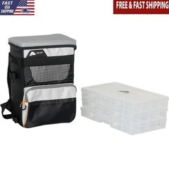 Fishing Tackle Backpack W/ 3 Trays Quick Access Zipper Pocket Adjustable Straps