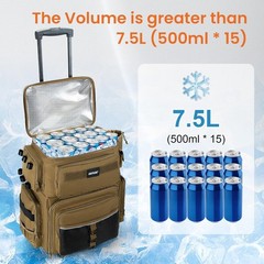 66L Rolling Tackle Box with Cooler, Khaki Large Fishing Bag with Wheels for 5 3