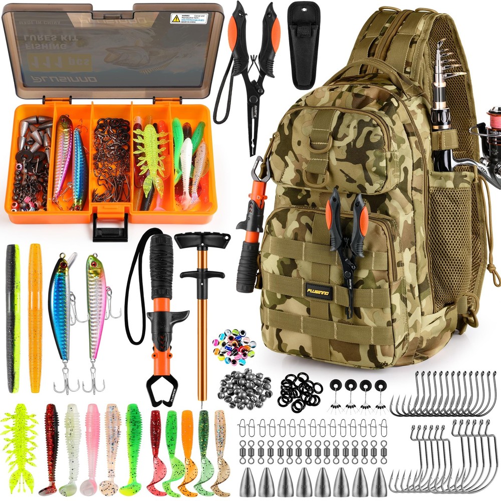 Khaki Fishing Backpack with Tackle Boxes, Waterproof Sling Tackle Bag For Fis…