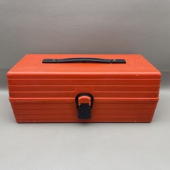 Vintage Orange Plastic Fishing Tackle Box Hard Case. For Lures Camping Outdoors