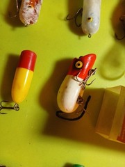 Old Pal 1090 Box With Fishing Tackle Bomber Strike King Gamakatsu Johnson +more