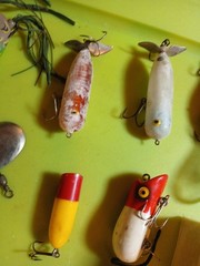 Old Pal 1090 Box With Fishing Tackle Bomber Strike King Gamakatsu Johnson +more