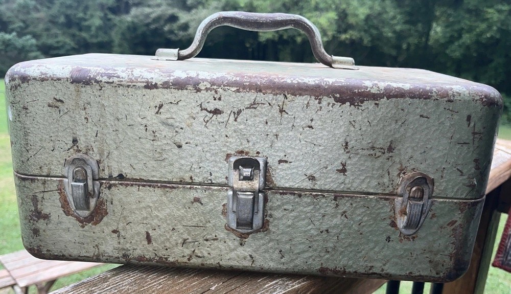 Vintage My Buddy Aluminum Two Tray Tackle Box W Metal Handle Fishing