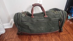VTG Orvis Battenkill Weekender Duffle Carry On Bag Green Canvas Leather Brass