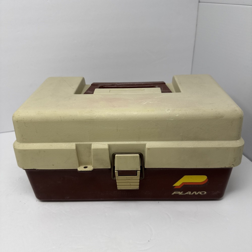 Vintage Plano Fishing Tackle Box Tan Brown Two Trays Plastic Travel Organizer
