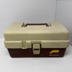 Vintage Plano Fishing Tackle Box Tan Brown Two Trays Plastic Travel Organizer
