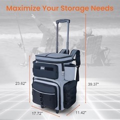 Goture 66L Rolling Fishing Tackle Bag with Cooler, Wheels, Rod Holders