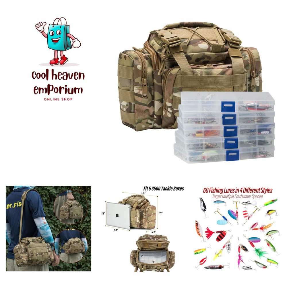 Versatile Fishing Tackle Bag with 60 Lure Kit – Ideal for All Fishing Adventures