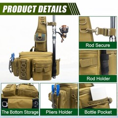 Portable Backpack Waist Bag Rod Holder Fly Fishing Sling Crossbody Fanny