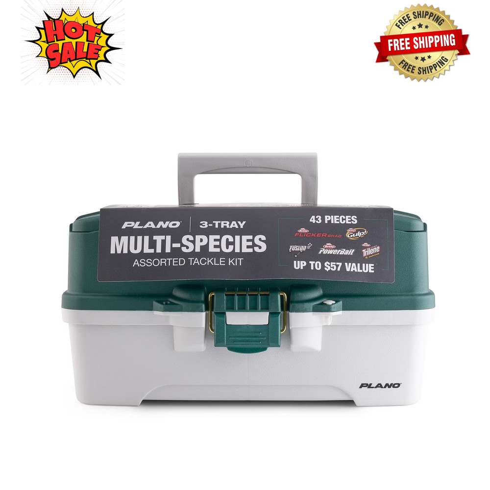 Plano 3 Tray Tackle Box with Berkley Freshwater Bait Kit Fishing