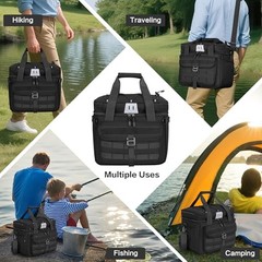 30L Large Fishing Tackle Bag, Waterproof Tackle Box Bag for Saltwater & Black
