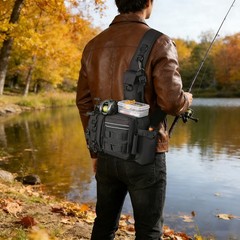 Black Fishing Tackle Backpack, Fishing Crossbody Bag, Fishing Tackle Organizer
