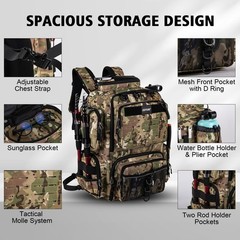 Fishing Backpack,900D Water-Resistant Tackle Backpack with Rod Holders, SBS Z…
