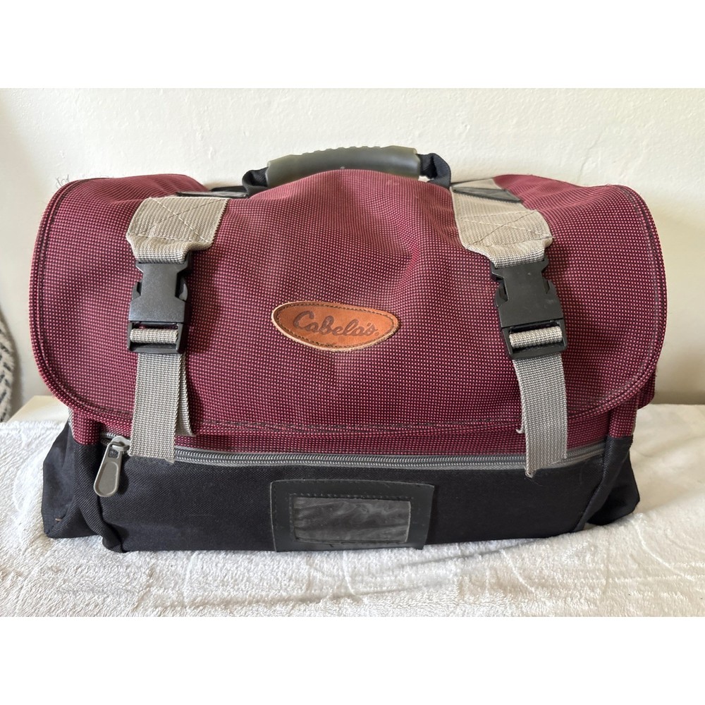 Cabelas Gear Bag Unisex Medium Burgundy Black Excellent Multi-Pocket Canvas