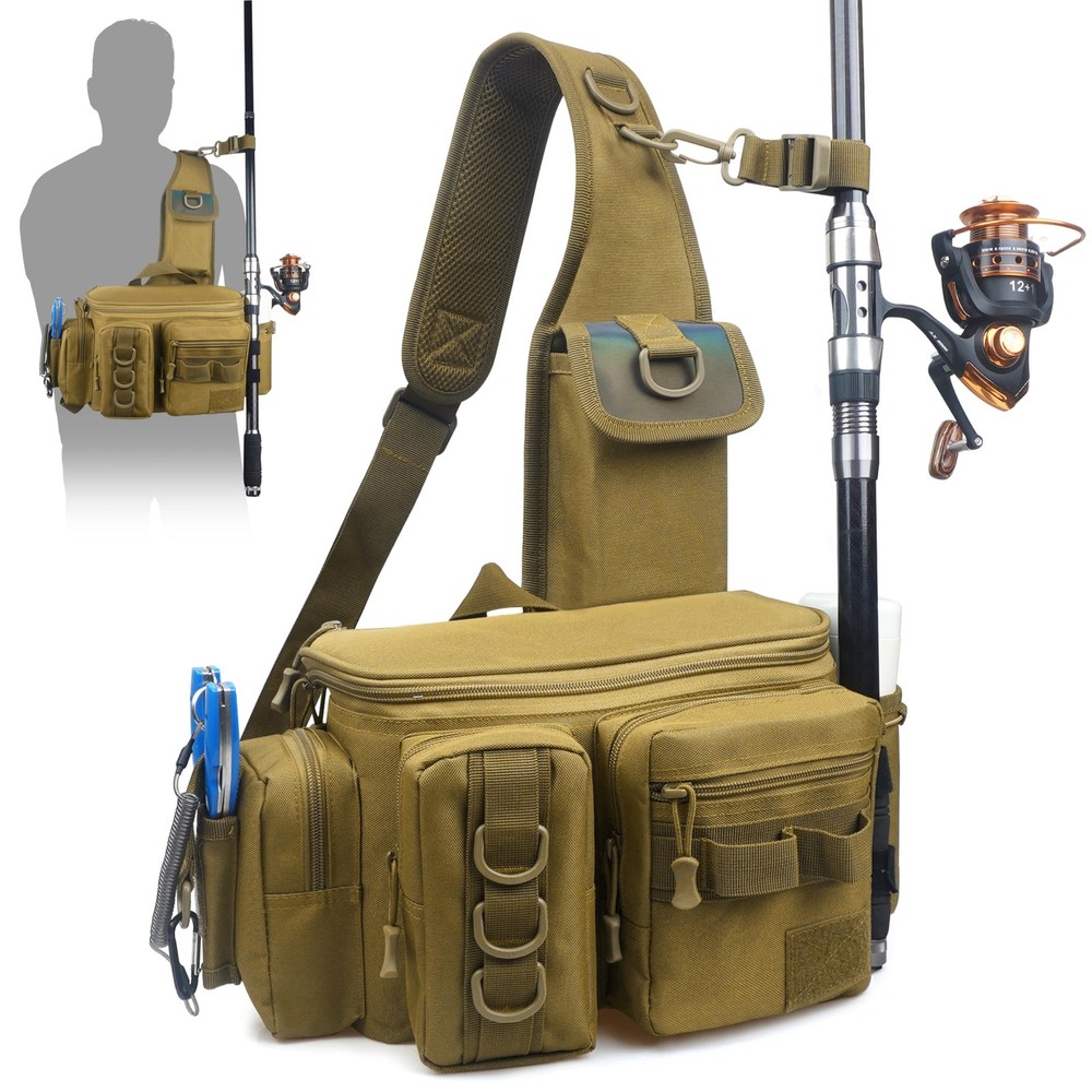 Portable Backpack Waist Bag Rod Holder Fly Fishing Sling Crossbody Fanny