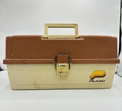 Vintage Plano Plastic Tackle Box Fold-Out Tray Compartments Brown/Beige USA Made
