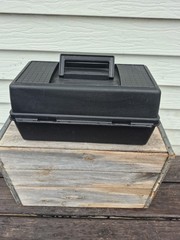 Vintage Tackle Box Black Plastic WOODSTREAM Ecko 2-Tray 14″ x 7″