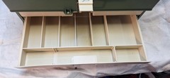 Vintage Plano 707 Tackle Box Tan/Green Made in USA two drawer plus top storage
