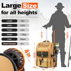 Rolling Fishing Backpack with Holder Rod‌ – Tackle Waterproof Bag‌ with Wheels,