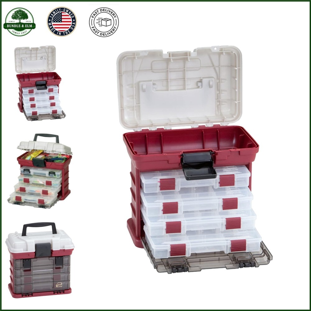 Multi-Compartment Fishing Gear Organizer with Bulk Storage and Viewing Lid