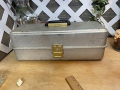 Vintage Aluminum UMCO 202A Tri Level Tackle Box- 16” X 6” X 6” Some Worm Damage