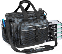 Waterproof Fishing Tackle Bag with 4 3600 Organizer Trays Removable Dividers