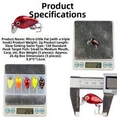 2g Plastic Crankbait Lure 3cm Slow Sinking for Small Fish Bass For Trout