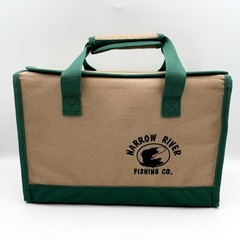 Narrow River Fishing Softsider Tackle Bag Green Tan Canvas w/ 3 Storage Boxes