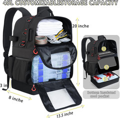 Fishing Tackle Backpack with Cooler 45L Large Tackle Bag with 2 Rod Holders & Cl