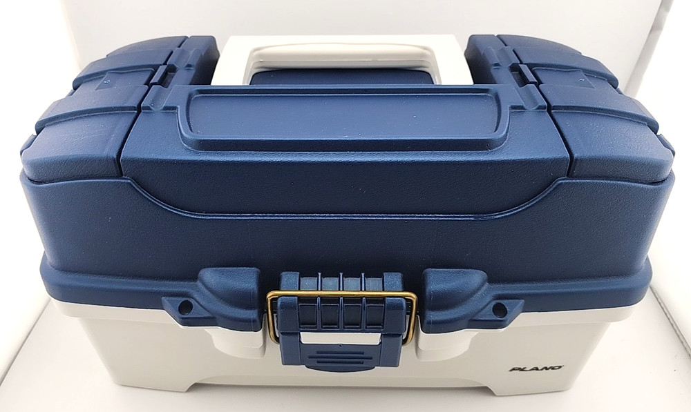 Plano 2-Tray Tackle Box with Dual Top Access, Blue Metallic/Off White, Premium