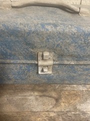 Vtg Antique Grandpas Metal Fishing Tackle Tool Box 13x6x6 Blue Color Patina