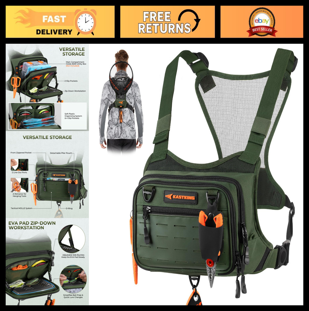 Water-Resistant Fishing Chest Pack with EVA Workstation, MOLLE Storage, Adjustab