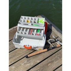 Fishing Tackle Box 70pc Kit Freshwater Two Tray Organizer Brass Latch Molded New