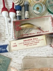 Vtg 1950s J.C. Higgins Metal Tackle Box Full Lot Boxed Heddon Lures Hooks Estate