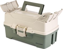 Two-Tray Tackle Box Green/Tan Rust-Proof Brass Latch Top-Access Tray with Deep