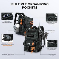 BaitSpace 50L Fishing Tackle Backpack with Removable Bait Binder & Rod Holders
