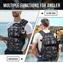 PLUSINNO 16.5″ x 11.8″ x 5.5″, Black Fishing Backpack With Tools