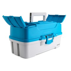 Plano 3-Tray Fishing Tackle Box Blue w/ Berkley Saltwater Bait Kit Combo – New