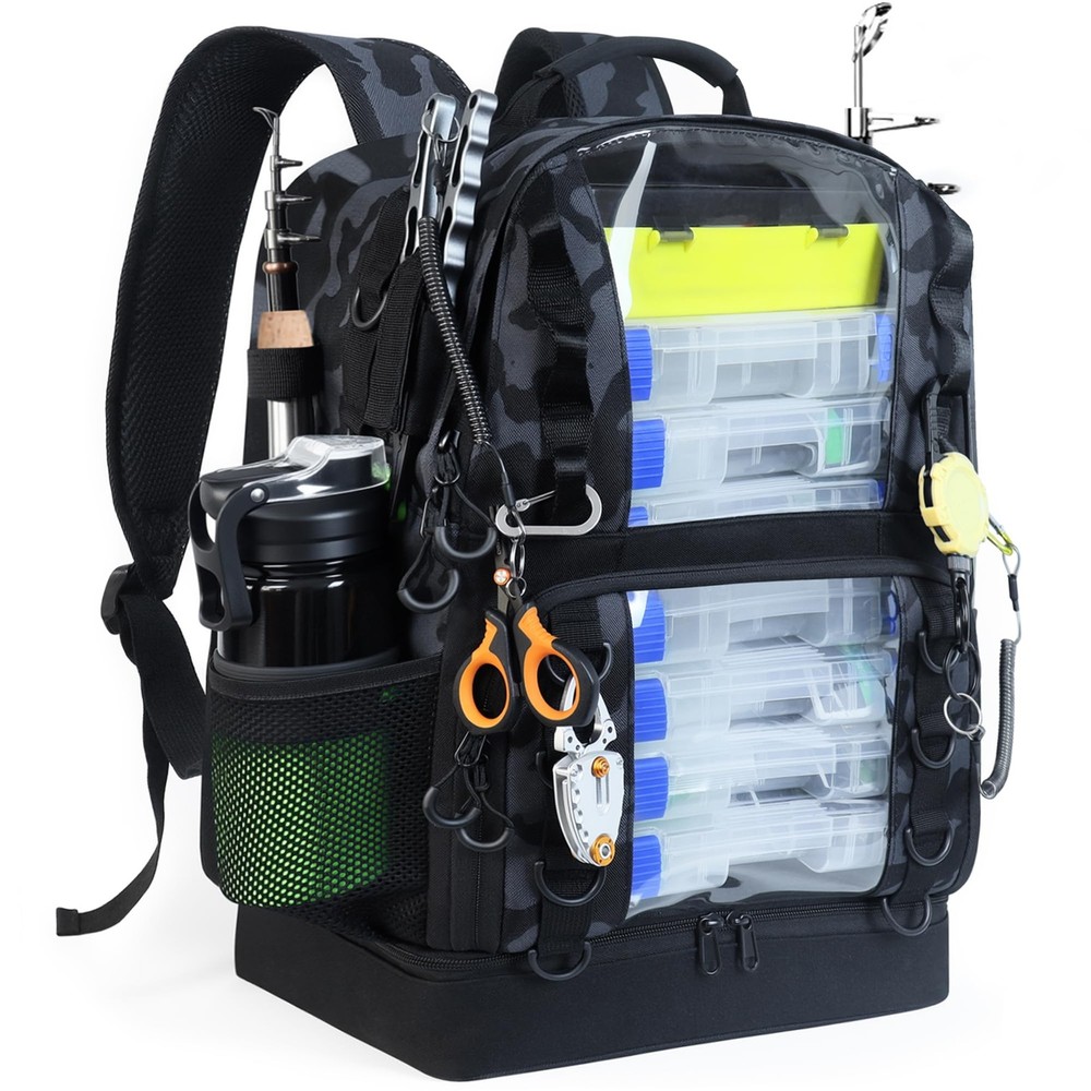 Fishing Tackle Backpack with Cooler,45L Large Tackle Bag with 2 Rod Holders &…